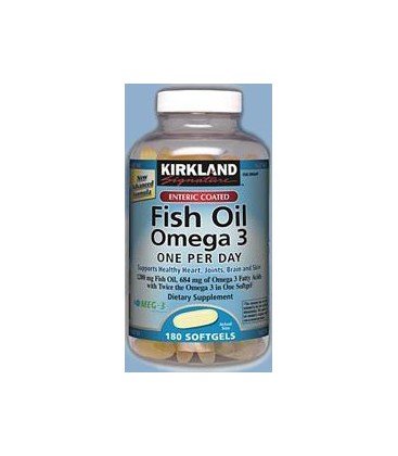 Kirkland Signature Enteric Coated Fish Oil Omega 3 1200 MG Fish Oil, 684 MG of Omega 3 Fatty Acids, 180 softgels