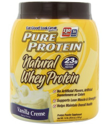 Pure Protein 100 %  Natural Whey Protein, Vanilla Creme, 1.6 Pounds