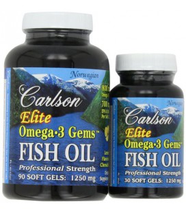 Carlson Labs Elite Omega-3 Gems Fish Oil 1250mg, lemon flavored chewable, 120 Softgels