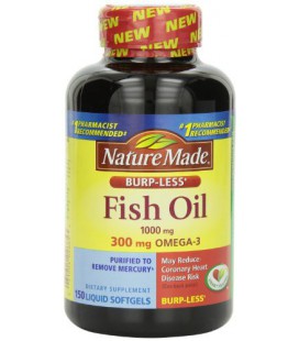 Nature Made Burp-less Fish Oil, 1000 Mg, 300 mg Omega-3, 150 Liquid Softgels