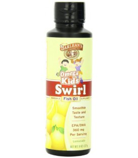 Barlean's Organic Oils Kid's Omega Swirl Fish Oil, Lemonade Flavor, 8 Ounce Bottle