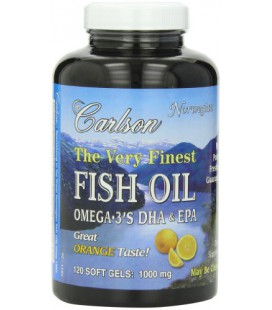 Carlson Labs Very Finest Norwegian Liquid Fish Oil, Orange Flavor, 1000mg, 120 Softgels
