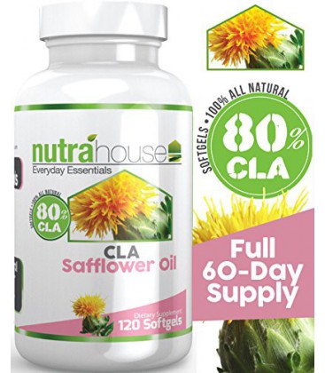 CLA Safflower Oil 1000 mg per softgel by NutraHouse Vitamins. 120 Softgels, 80% Active Conjugated Linoleic Acid. Reduces belly