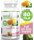 CLA Safflower Oil 1000 mg per softgel by NutraHouse Vitamins. 120 Softgels, 80% Active Conjugated Linoleic Acid. Reduces belly
