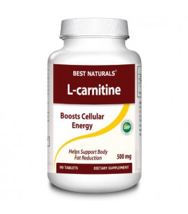 1 L-Carnitine 500 mg 90 Tablets by Best Naturals (L-Carnitine Tartrate) - Boost Cellular Energy* - Manufactured in a USA Based