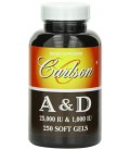Carlson Labs Vitamin A and D, 25000/1000 IU, 250 Softgels