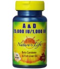 Nature's Life A and D, 25,000 IU/1000 IU, Softgels, 100 Count