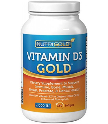 Nutrigold Vitamin D3 Gold (in Organic Olive Oil), 2000 IU, 360 softgels