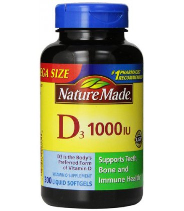 Nature Made Vitamin D3 1000 IU, Mega Size, 300-Count Liquid Softgels