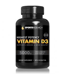 Vitamin D3 (5000iu) 360 mini-capsules Enhanced with Organic Coconut Oil for Better AbsorptionMade In USA