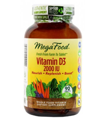 MegaFood Vitamin D-3 2000 IU Tablets, 90 Count (Premium Packaging)