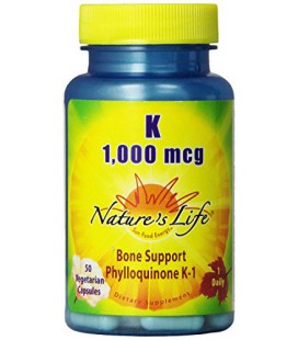 Nature's Life K , Bone Support, Phylloquinone, 1000 Mcg, 50 Vegetarian Capsules