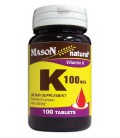 Mason Vitamins Vitamin K 100 mcg Tablets, 100-Count Bottles (Pack of 4)