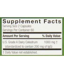 Genceutic Naturals US Grade A colostrum 1000 mg, 120-comte