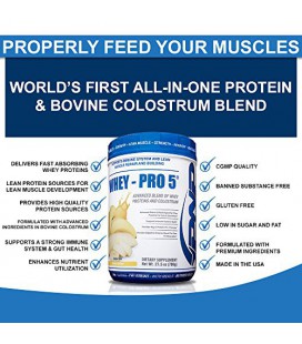 WHEY PRO-5 - Advanced Whey Protein et colostrum Blend - Premium Whey Protein, le colostrum bovin et des enzymes digestives - 78